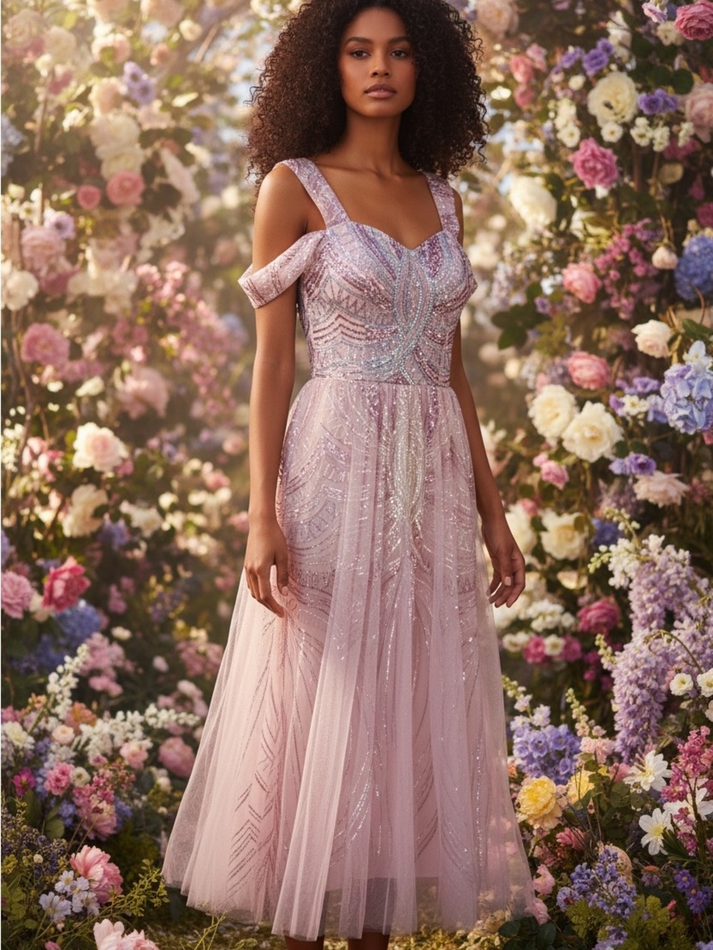 Pink Sequined Formal Gown NWT. Size Medium by Faeriesty